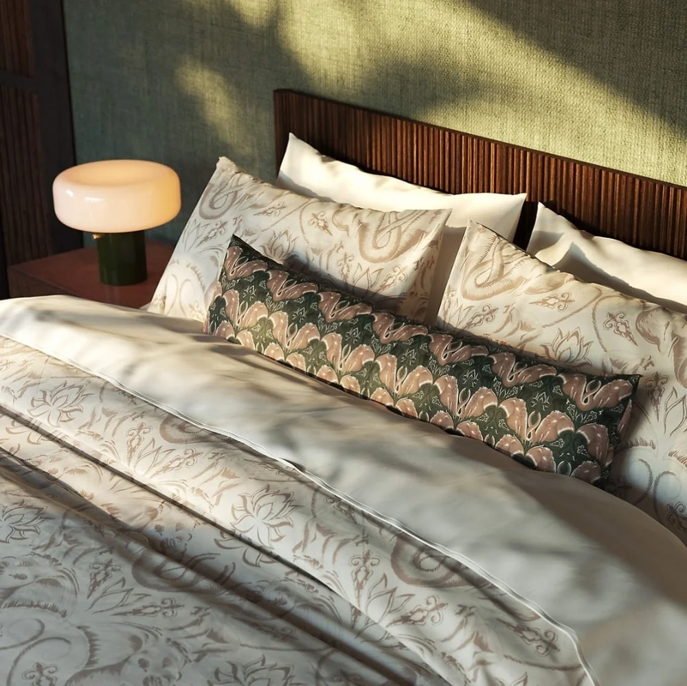 ❤️BUY 2 GET 1 FREE Entwined Elephants Natural King Duvet Cover,The White Lotus